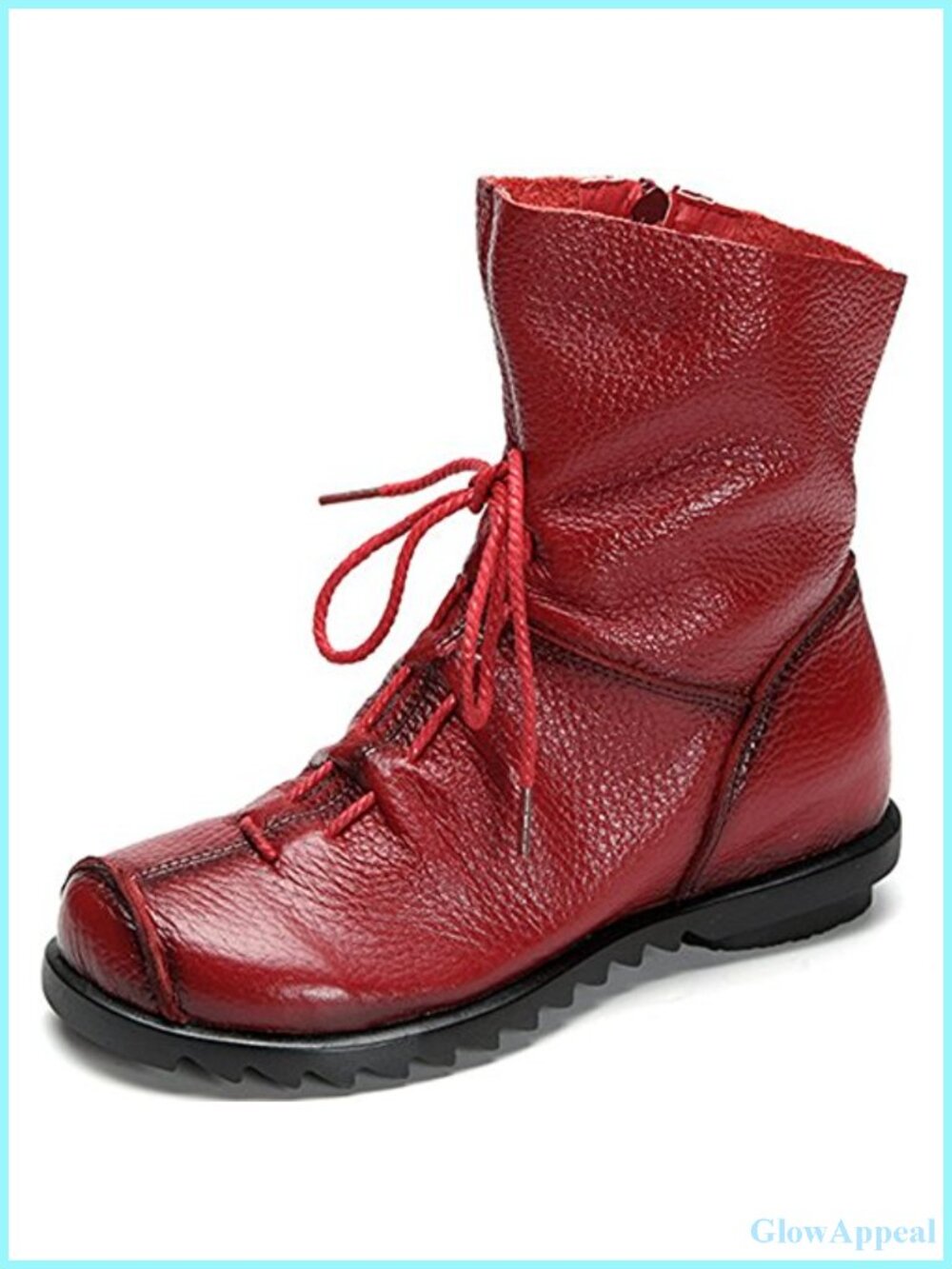 Women's Genuine Leather Ankle Boots Round Toe Zip Closure